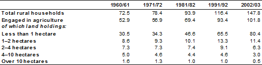 Table 1: India's rural land distribution (millions)