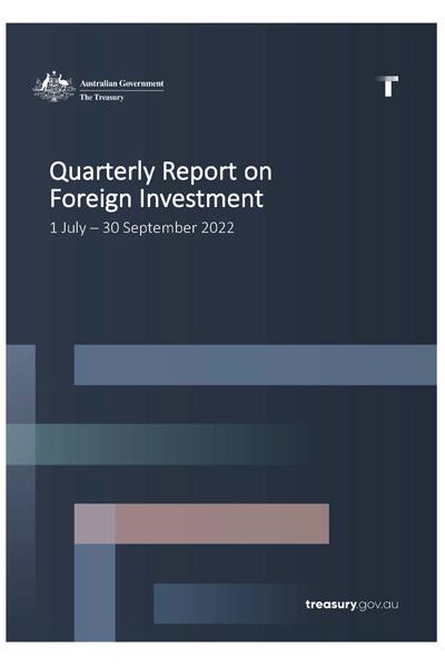 cover image Foreign Investment Quarterly Report - 1 July to 30 September 2022